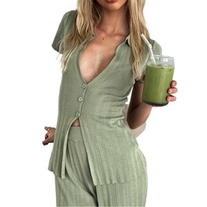 Princess Polly Sage Green Loftus Knitwear Top Size 10